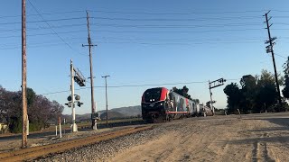 Amtrak 11 with 3 engines flying thru Camarillo 7-5-2024 (laying on the horn)