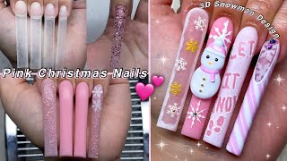 PINK CHRISTMAS POLYGEL NAILS💕 3D SNOWMAN NAIL ART & WINTER NAIL DESIGN! | Nail Tutorial