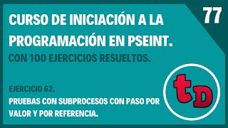 77-Ejercicio 62 resuelto en PSeInt. Subprocesos con paso por valor y por referencia.