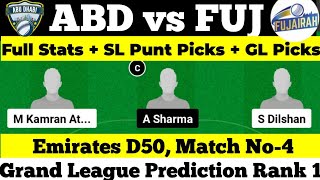 ABD vs FUJ Dream11 Prediction | ABD vs FUJ Dream11 Team | abd vs fuj emirates d50 today match |