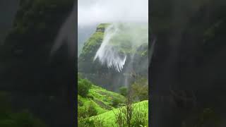 Waterfall flowing upwards due to extreme winds