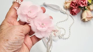 Tiara flowers luxo - headband baby para batizado