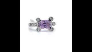 Modern East-West Oval Amethyst & Diamond Ring in 18k White Gold