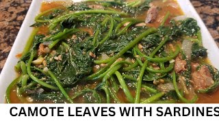 HOW TO COOK CAMOTE LEAVES WITH SARDINES