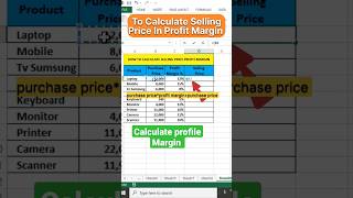 To calculate selling price in profit margin #shorts #excel #exceltips #exceltrick #formula