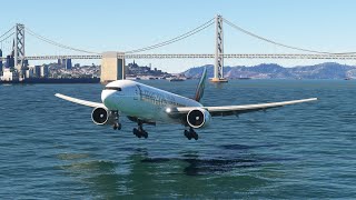 Very Low With Waters Boeing 777 Hard Landing At Oakland Airport