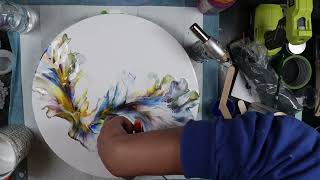 Creating an abstract acrylic dutch pour painting on a 16 inch round canvas | Fluid Art Pour Painting