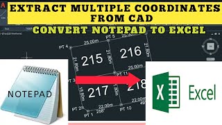 Extracting Multiple Coordinates from survey plans in AutoCAD || Converting notepad to Excel