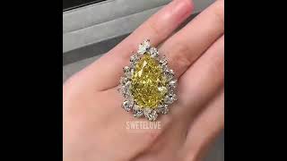 Handmade Sparkling Yellow Pear Cut Sterling Silver Engagement Ring