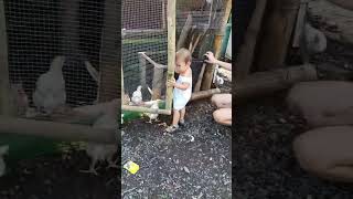 Babies cousins taking care of chickens. #familyvlog #cutebaby #babysvlog #babyvlogger