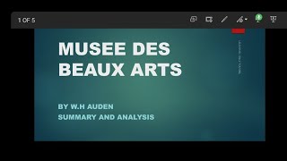 MUSEE DES BEAUX ARTS POEM BY W.H. AUDEN SUMMARY AND ANALYSIS