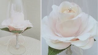 DIY | GLAM ROSE COVERED WINE GLASS | WEDDINGS - BRIDAL SHOWER - HOME DECOR |QUICK AND EASY DIY 2020