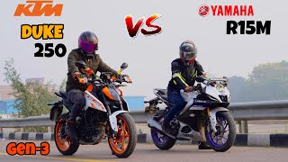 ktm duke 250 gen 3 vs Yamaha R15m | most funny 🤣 | DRAG RACE 🔥