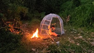 "The Girl Builds a Cozy Bamboo Shelter by Hand at the Foot of the Mountain"