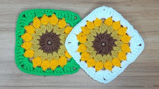 CROCHET : How to Crochet a granny Square | Crochet Sunflower Sunburst Granny Square