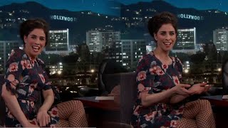 Sarah Silverman shows nice legs in a short dress and black fishnet pantyhose - late night talk show