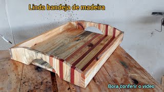 Bandeja de madeira linda com marchetaria, artesanato com madeira #diy #artesanato