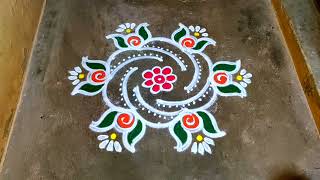 Thai madham colour kolam designs|5 dots muggulu|thaipoosam colour rangoli|doublestroke poo kolam