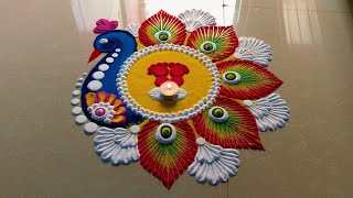 Special peacock rangoli for Diwali /peacock rangoli design/peacock muggulu/Diwali rangoli/rangoli