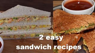 two easy sandwich recipes | malai sandwich , veg sandwich