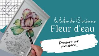 Peinture sur porcelaine... work in progress "fleurs d'eau et poisson" (cours gratuit)