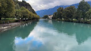 Walking in Interlaken from Harderbahn to BLS Schiffahrt AG Station