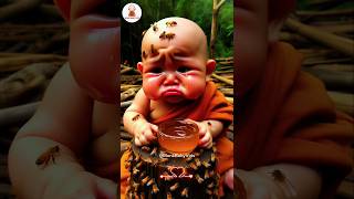 so cute little monk baby eating honey from beehive in jungle❣️😋 #shorts #tutu #funny #cute #baby