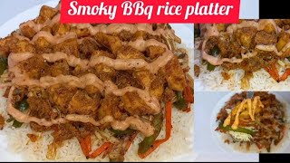 Chicken bbq rice platter | chicken smoky rice | chinese smoky bbq rice by Desi Village Food