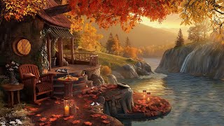 Cozy Porch by the Waterfall in Autumn Ambience with Campfire, Birdsong and Relaxing Water Sounds