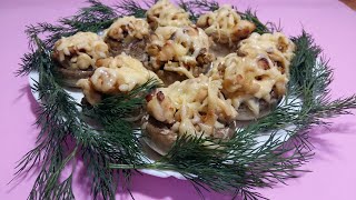 Фаршированные шампиньоны. Вкуснота на праздничный стол!   #грибы #фаршированныешампиньоны