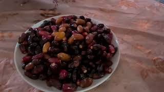 Eating fresh dates before lunch at Hotel Auberge in Azougui in the Adrar Region of Mauritania.