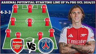 🚨 ARSENAL POTENTIAL STARTING LINE UP VS PSG🔥 (4-3-3 Formation) CHAMPIONS LEAGUE NIGHT 2024/2025