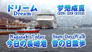 雪の日散歩 ❣今年最後の中国客船「ドリーム」、山歩き納「鍋冠山」