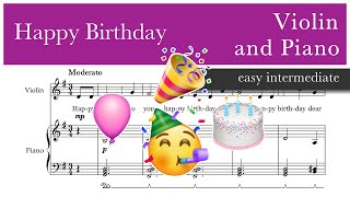 Happy Birthday – Violin and Piano accompaniment sheet music – Easy Intermediate