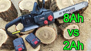 Parkside Performance 40V Chainsaw PPKSA 40 LI A1 Test 8Ah VS 2Ah