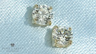 Four Claw Lab Grown Diamond Stud Earrings - Yellow Gold