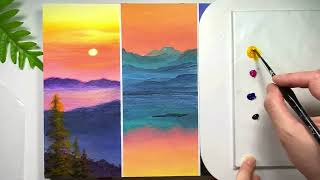 3 in 1 Sunset/Desert/Lake/Mountain/Easy Acrylic Painting Tutorial For Beginners Step By Step #297