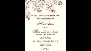 Minal Khan and Ahsan Mohsin Khan wedding card.