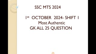 SSC MTS 1 October shift 1 analysis and review.