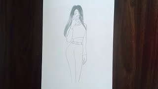 Girl with phone drawing/girl sketch/girl drawing/easy girl drawing/Hidden face girl drawing/#drawing