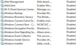 Disabling and stopping all services in Windows 10