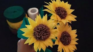 How to make Sunflower from crepe paper/ DIY Sunflower craft idea Beautiful flower under the sunshine