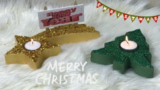 اصنع من الأسمنت حامل شموع شجرة الكريسماس🎄/ديكورات وهدايا رأس السنه2022/DIY. christmas candle holder