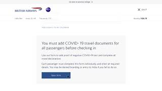 COVID-19 document check upload for British Airways