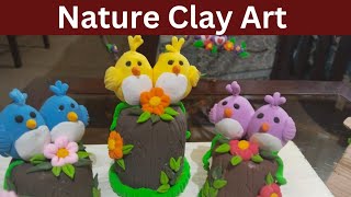 Nature Clay Art: Cute Birds, Logs & Flowers Decoration Piece | DIY Ultra-Light Clay Craft