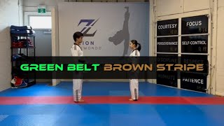 Green Belt - One Step Defense - Right foot Inward Crescent kick Brown Stripe