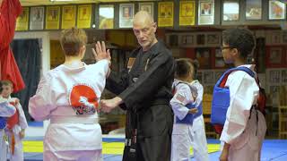 Brice and Kaiya at Martial Arts Practice.