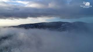 Troodos magical flight between the clouds of the snowed mountains by Cyprus from Above