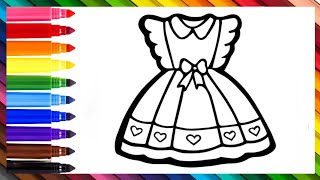 Dress Drawing, Coloring, Painting Fod Kids and Toddler || How to Draw Dress