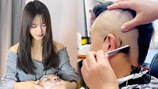 💈ASMR Rare Razor Shave|Remove hair from a man's head and face. 🪒 Crazy Asian shave!